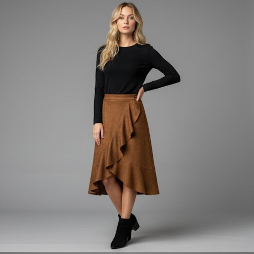 Faux Suede Ruffle Hem Peplum Skirt